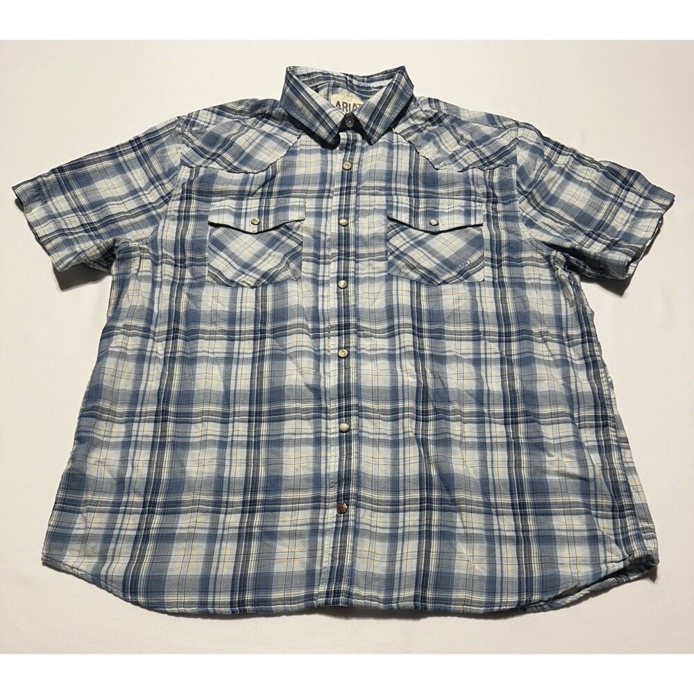 Ariat Plaid Pearl Snap Button Shirt Retro Fit Andover Cotton Short Sleeve Casual